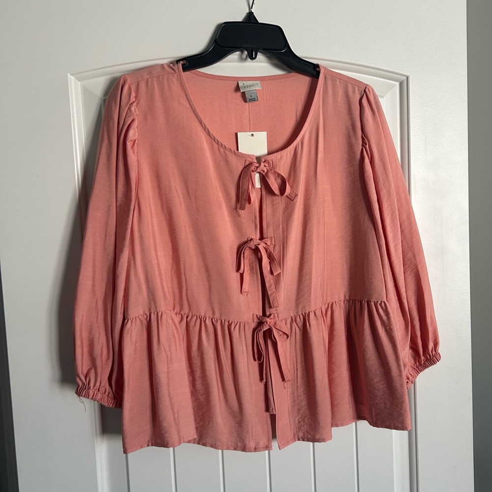 NWT Women’s A New Day Pink Tie Down Flyaway Top - Size L